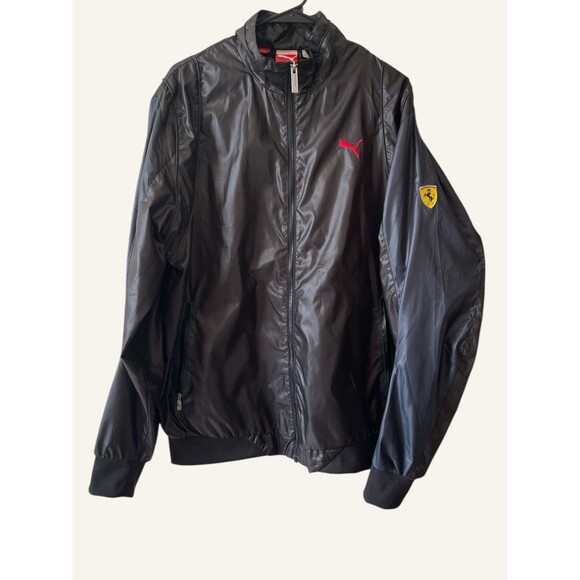 Puma Mens Lg Rare Scuderia Ferrari Windbreaker Jacket Black Blue Car Collector - Picture 2 of 12